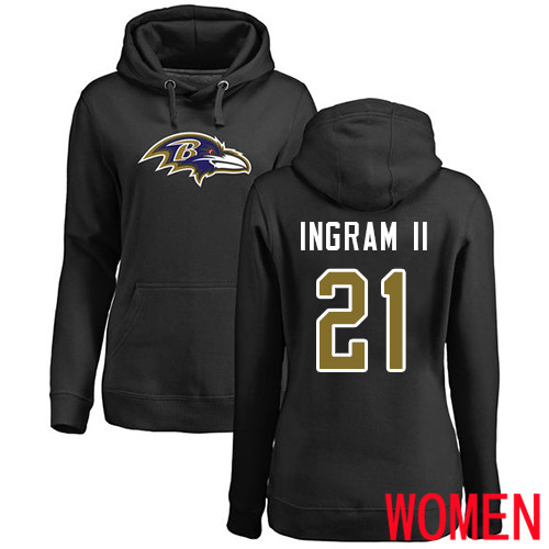 Baltimore Ravens Black Women Mark Ingram II Name and Number Logo NFL Football 21 Pullover Hoodie Sweatshirt